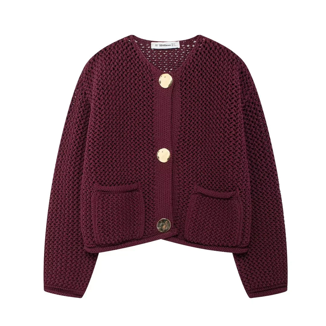 Cozy Knit Button-Up Cardigan Long Sleeve Loose Fit Sweater for Women