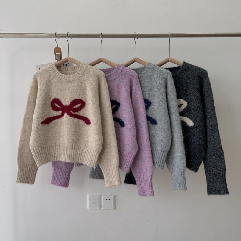 Cozy Gray Round Neck Pullover Knit Top Winter Chic