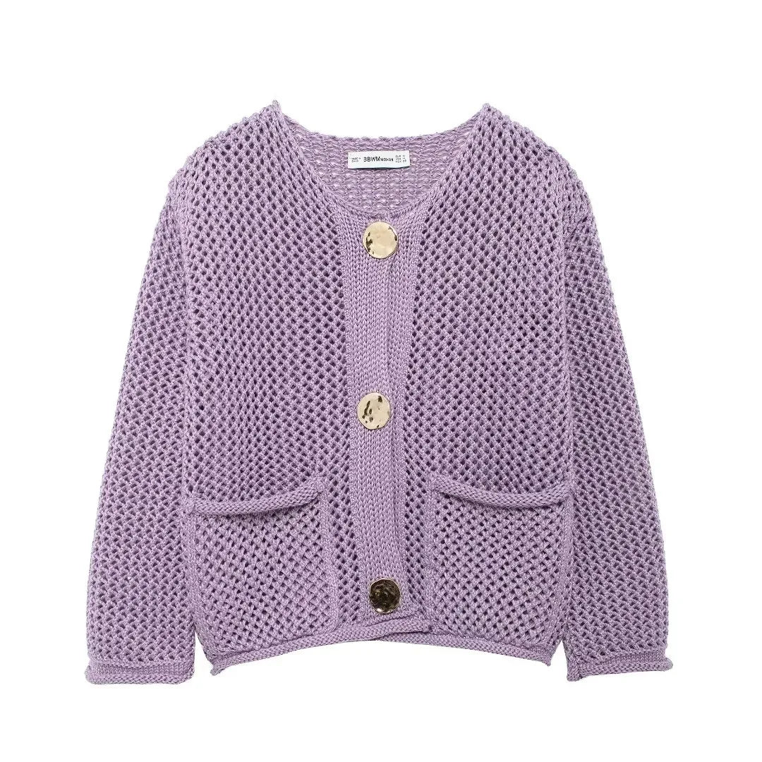 Cozy Knit Button-Up Cardigan Long Sleeve Loose Fit Sweater for Women