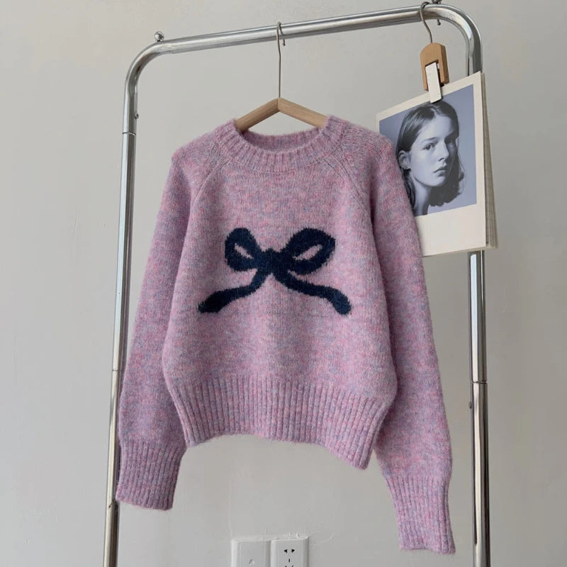 Cozy Gray Round Neck Pullover Knit Top Winter Chic