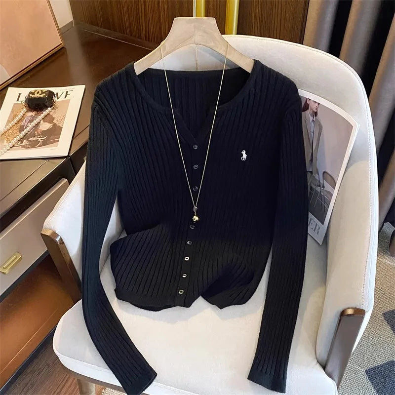 Trendy Y2K Embroidered Knit Cardigan Perfect for Korean Street Style