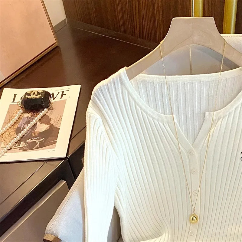 Trendy Y2K Embroidered Knit Cardigan Perfect for Korean Street Style
