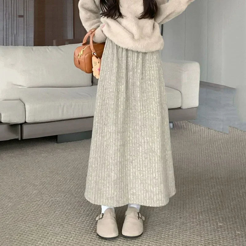 Chic Korean Style Pleated Long Skirt