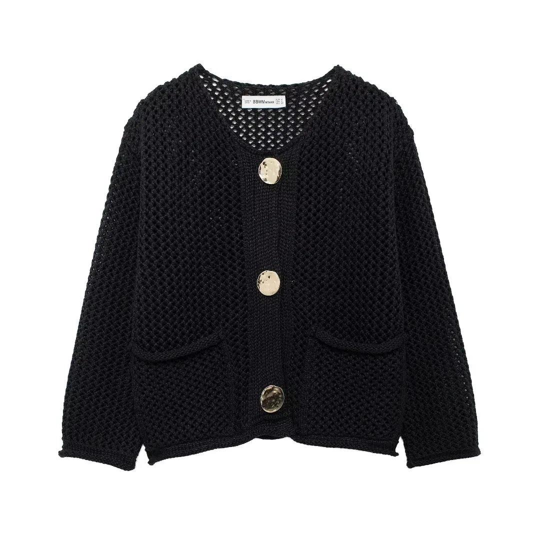 Cozy Knit Button-Up Cardigan Long Sleeve Loose Fit Sweater for Women