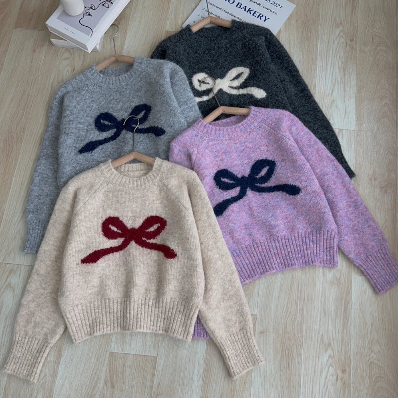 Cozy Gray Round Neck Pullover Knit Top Winter Chic