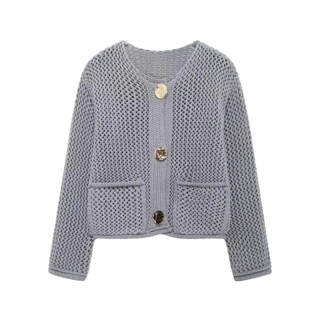 Cozy Knit Button-Up Cardigan Long Sleeve Loose Fit Sweater for Women