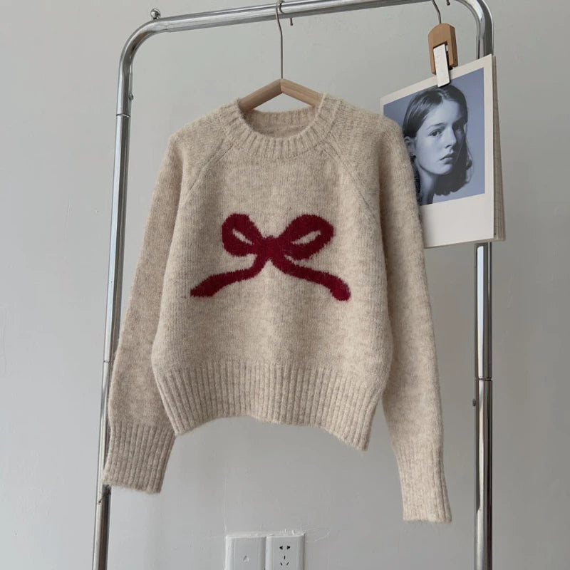 Cozy Gray Round Neck Pullover Knit Top Winter Chic