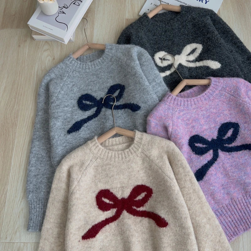 Cozy Gray Round Neck Pullover Knit Top Winter Chic