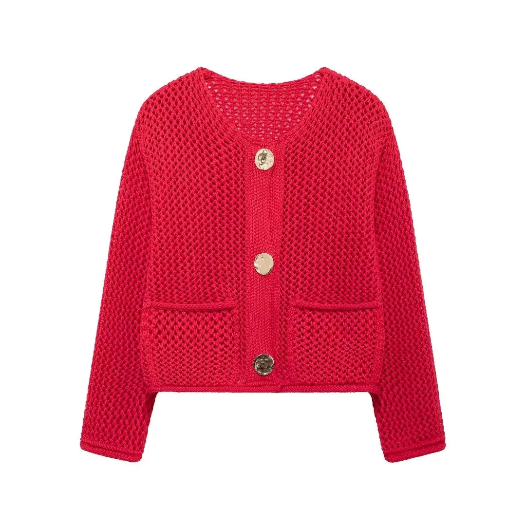 Cozy Knit Button-Up Cardigan Long Sleeve Loose Fit Sweater for Women