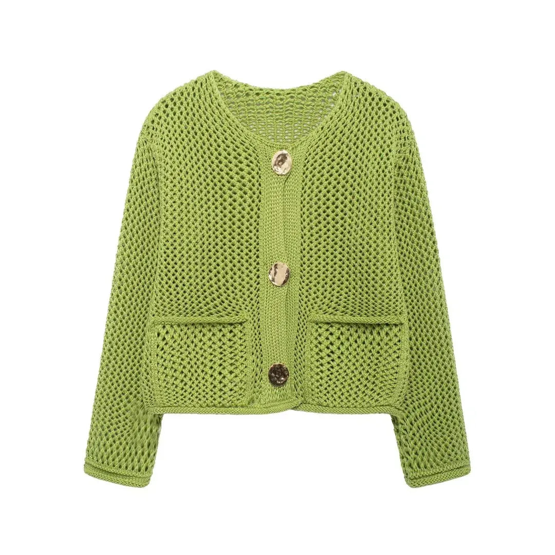 Cozy Knit Button-Up Cardigan Long Sleeve Loose Fit Sweater for Women