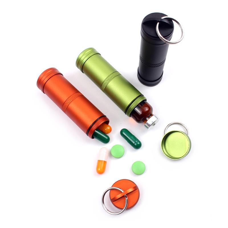 Camping Survival Waterproof Pills Box Container Aluminum Medicine Bottle Keychain Outdoor Emergency Gear EDC Travel Kits Tool