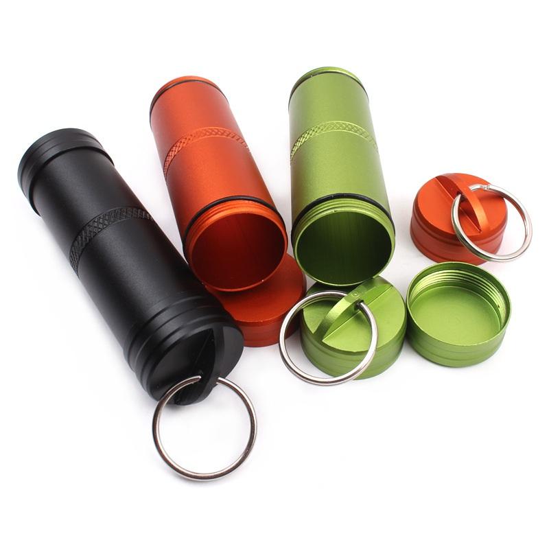 Camping Survival Waterproof Pills Box Container Aluminum Medicine Bottle Keychain Outdoor Emergency Gear EDC Travel Kits Tool