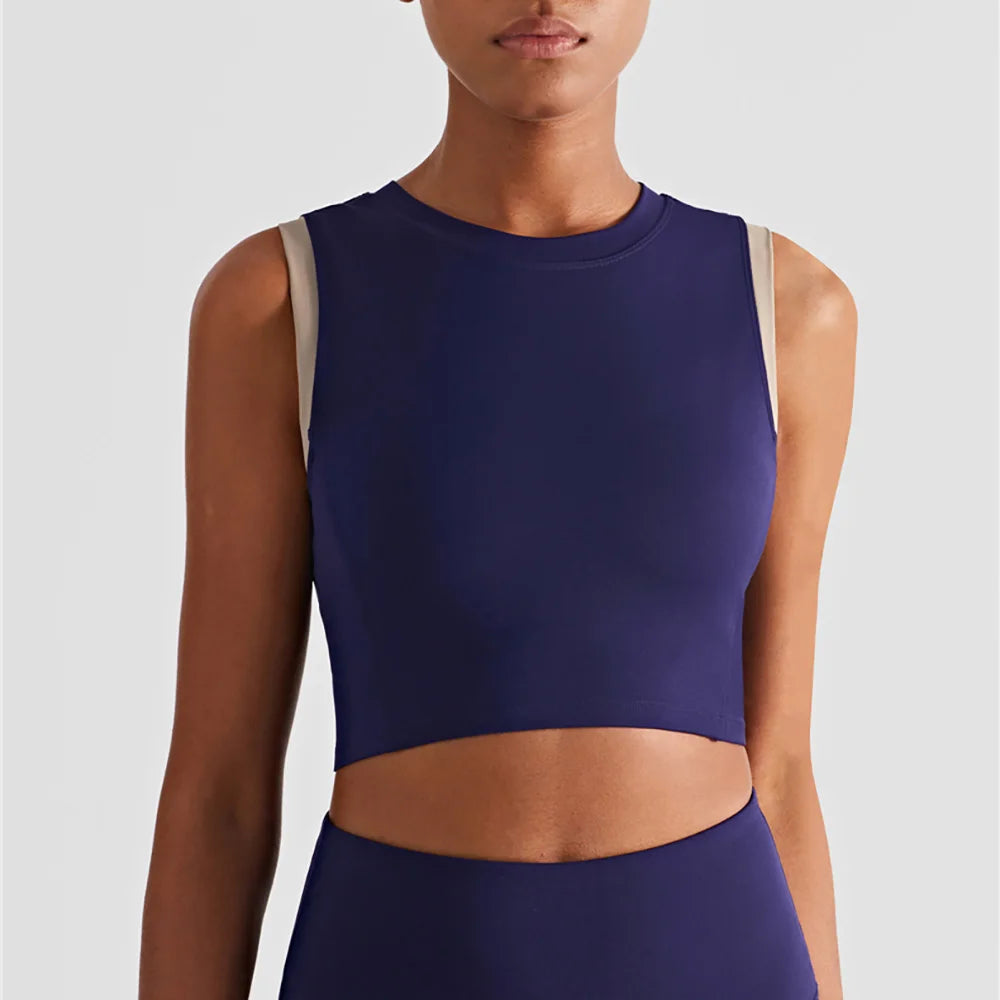Vnazvnasi Summer New Coming Women Vest For Yoga Contrast Color Design High Push Up Sportswear With Padded Fitness Running Tops