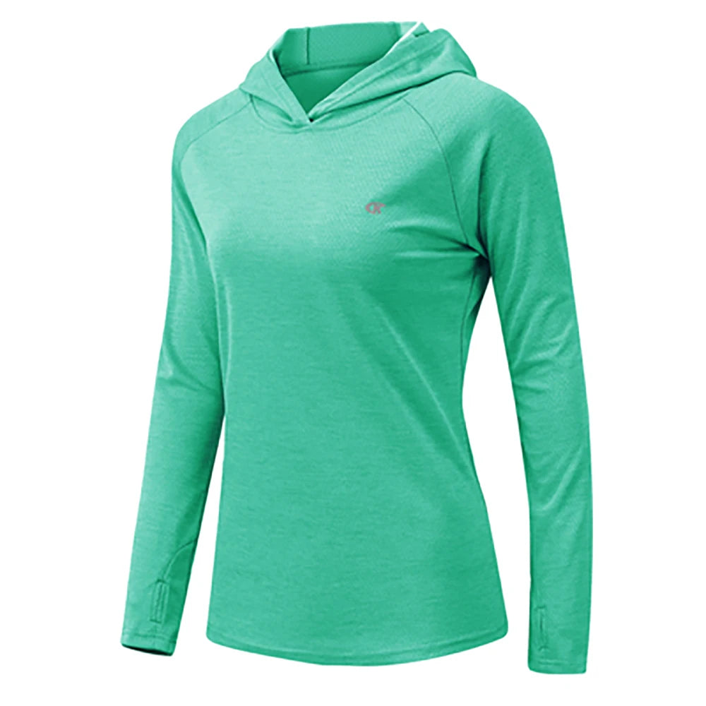 UPF 50+ Rash Guard Women's Long Sleeve Hoodie Shirts, Cooling Breathable Quick Dry Sweatshirt Outdoor Pullover with Thumb Holes
