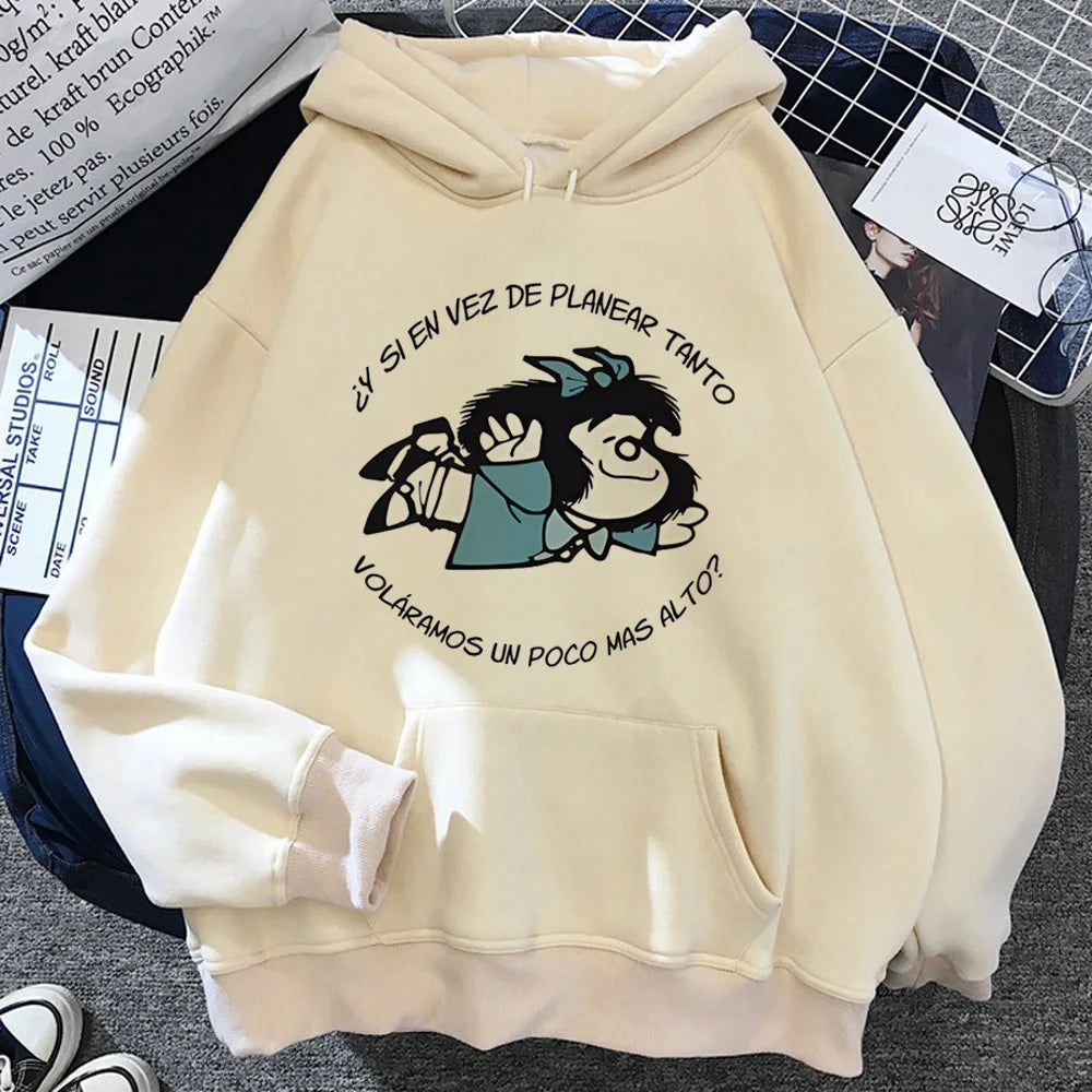 Mafalda hoodie printed design patterned trendy harajuku teen tracksuits sweatshirts graphic casual wear trendy modern style