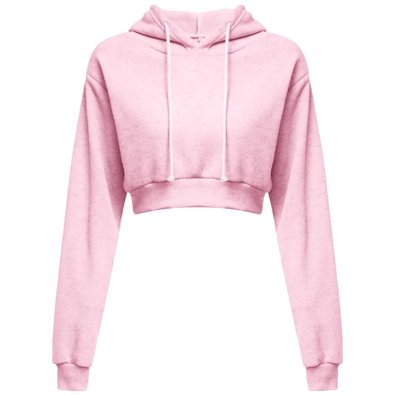 Women Crop Top Hoodie Casual Long Sleeve Hooded Short Sweatshirt Sexy Crop Sweaters