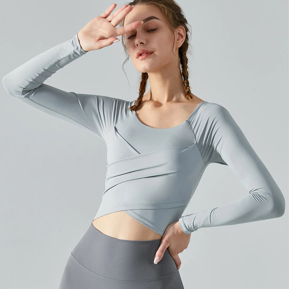 Vnazvnasi Yoga Sport Top Women Long Sleeve Fitness Shirts Slim Tights Crop Top Gym Shirt Workout Women Clothing Yoga Tops