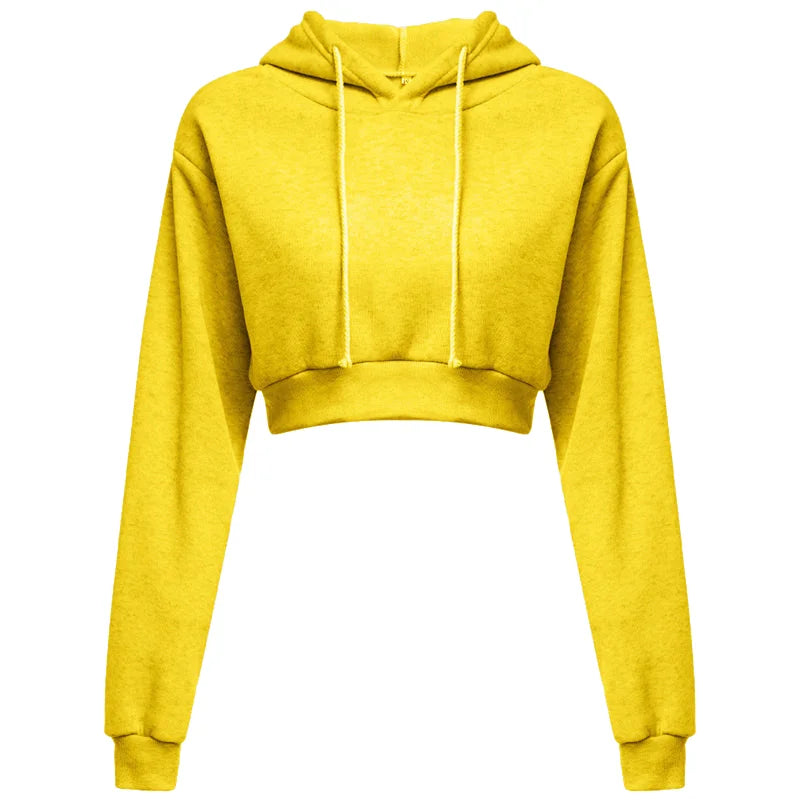 Women Crop Top Hoodie Casual Long Sleeve Hooded Short Sweatshirt Sexy Crop Sweaters