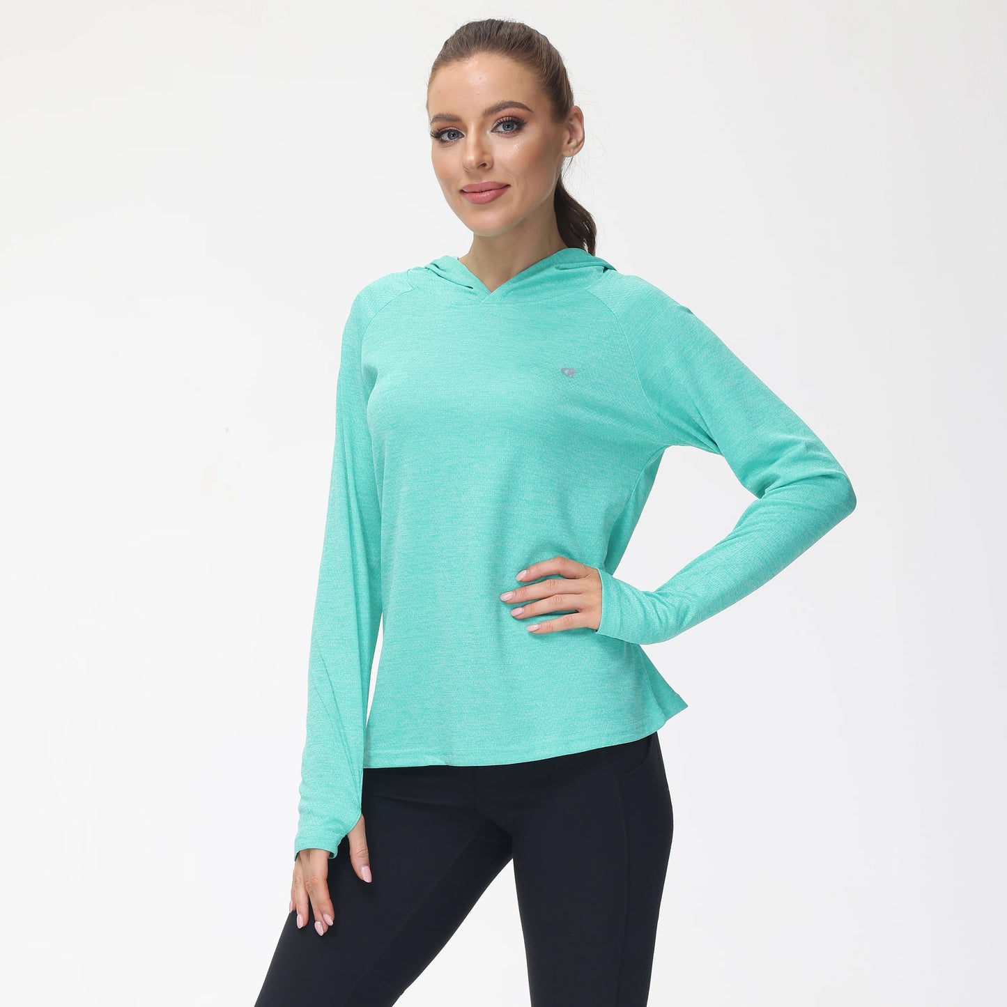 UPF 50+ Rash Guard Women's Long Sleeve Hoodie Shirts, Cooling Breathable Quick Dry Sweatshirt Outdoor Pullover with Thumb Holes