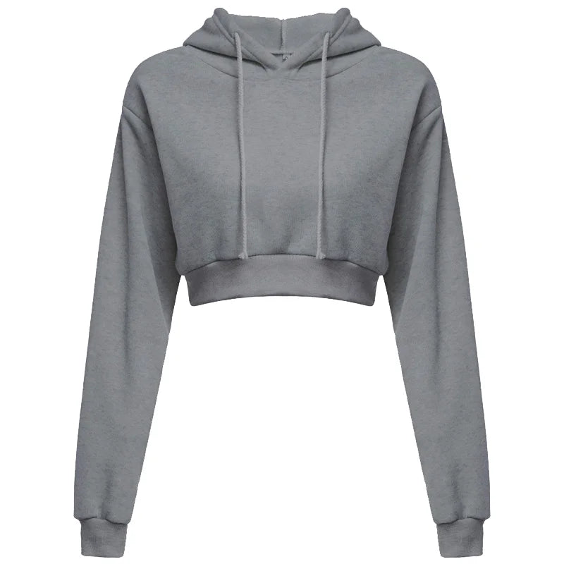 Women Crop Top Hoodie Casual Long Sleeve Hooded Short Sweatshirt Sexy Crop Sweaters
