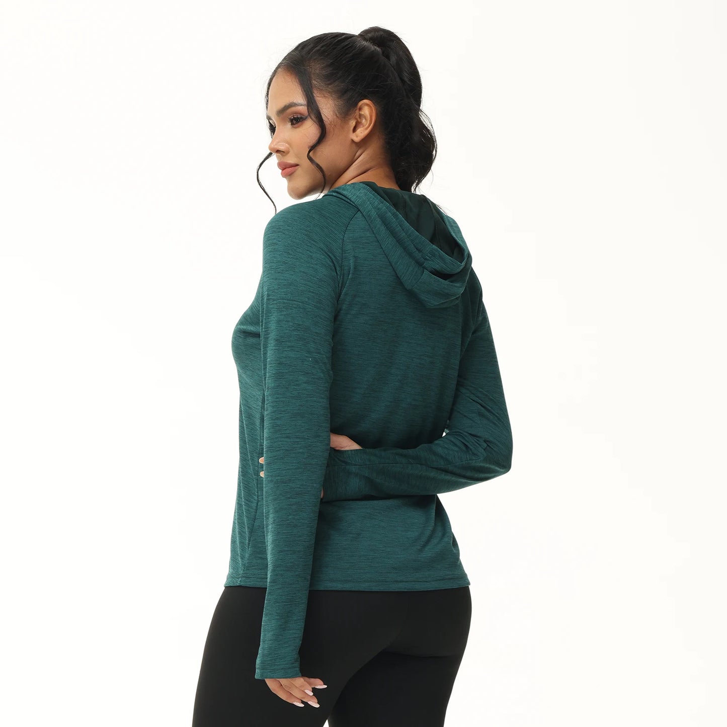 UPF 50+ Rash Guard Women's Long Sleeve Hoodie Shirts, Cooling Breathable Quick Dry Sweatshirt Outdoor Pullover with Thumb Holes