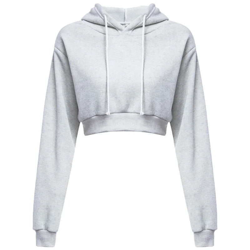 Women Crop Top Hoodie Casual Long Sleeve Hooded Short Sweatshirt Sexy Crop Sweaters