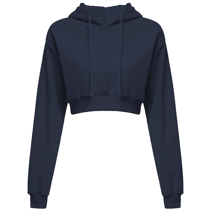 Women Crop Top Hoodie Casual Long Sleeve Hooded Short Sweatshirt Sexy Crop Sweaters