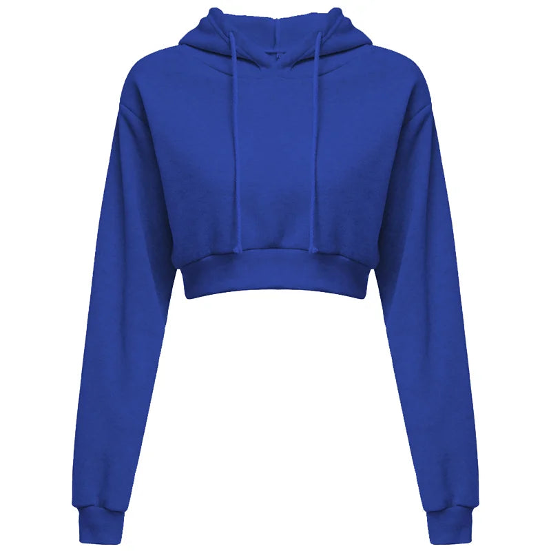 Women Crop Top Hoodie Casual Long Sleeve Hooded Short Sweatshirt Sexy Crop Sweaters