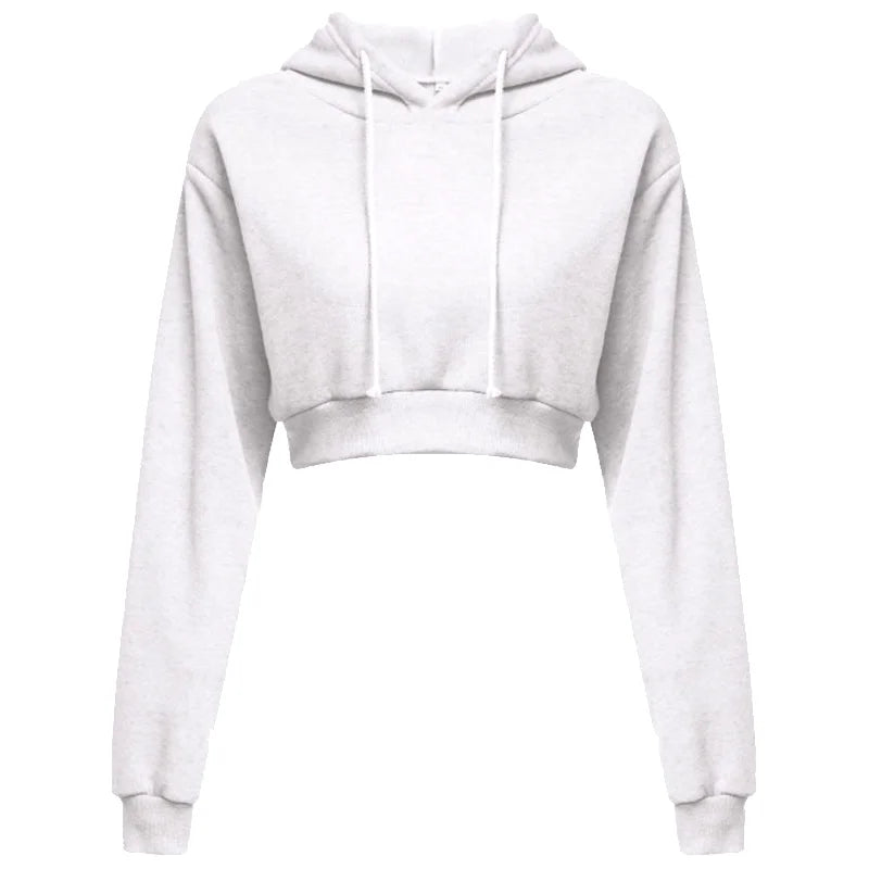 Women Crop Top Hoodie Casual Long Sleeve Hooded Short Sweatshirt Sexy Crop Sweaters