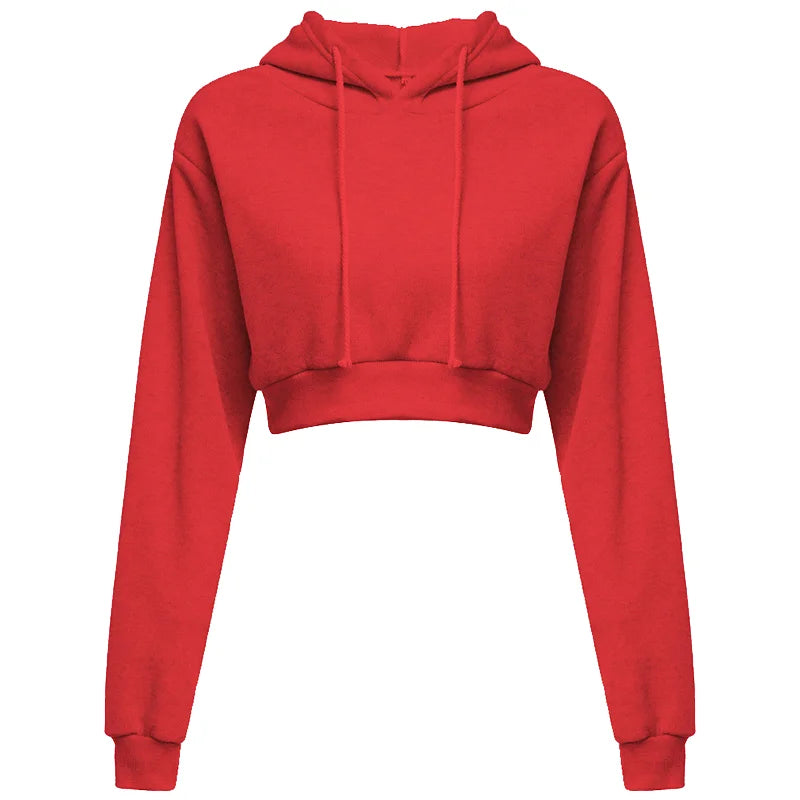 Women Crop Top Hoodie Casual Long Sleeve Hooded Short Sweatshirt Sexy Crop Sweaters