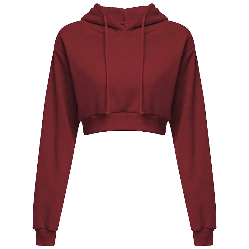 Women Crop Top Hoodie Casual Long Sleeve Hooded Short Sweatshirt Sexy Crop Sweaters