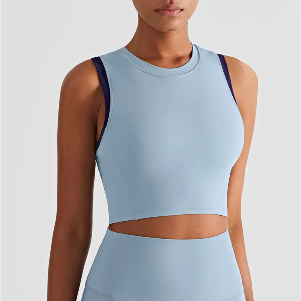 Vnazvnasi Summer New Coming Women Vest For Yoga Contrast Color Design High Push Up Sportswear With Padded Fitness Running Tops