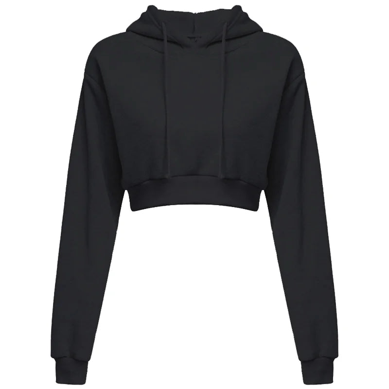 Women Crop Top Hoodie Casual Long Sleeve Hooded Short Sweatshirt Sexy Crop Sweaters