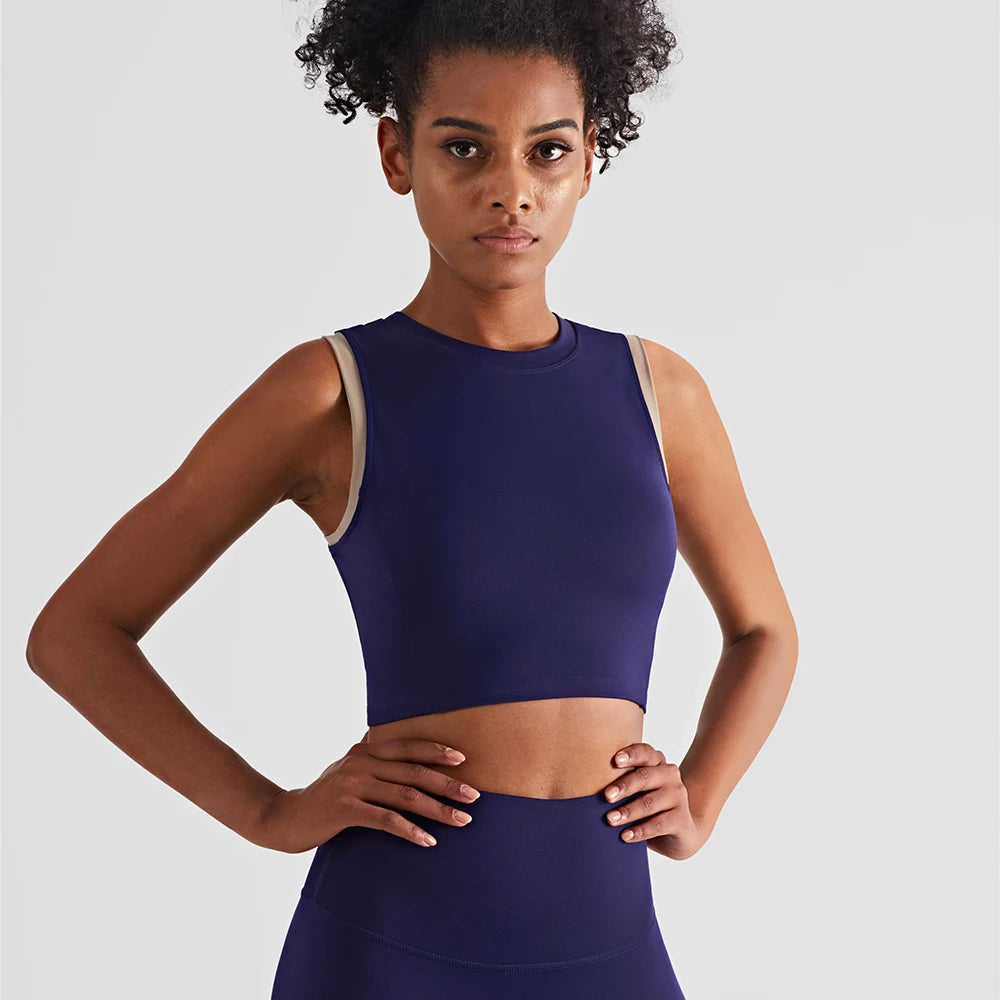 Vnazvnasi Summer New Coming Women Vest For Yoga Contrast Color Design High Push Up Sportswear With Padded Fitness Running Tops