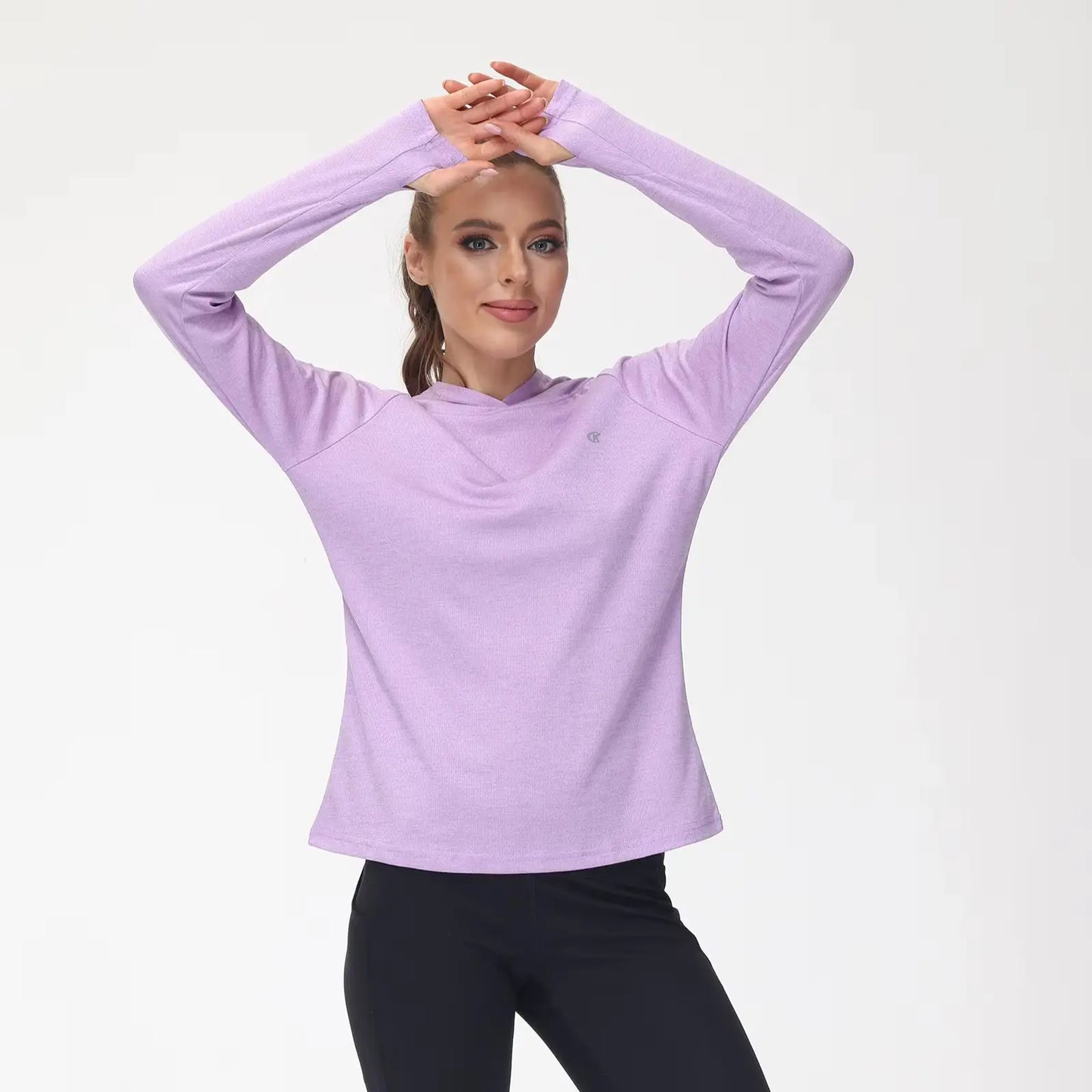 UPF 50+ Rash Guard Women's Long Sleeve Hoodie Shirts, Cooling Breathable Quick Dry Sweatshirt Outdoor Pullover with Thumb Holes