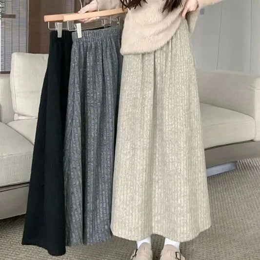 Chic Korean Style Pleated Long Skirt