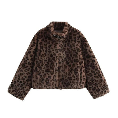 Leopard Print Fur-Trimmed Winter Parka Stylish Warmth