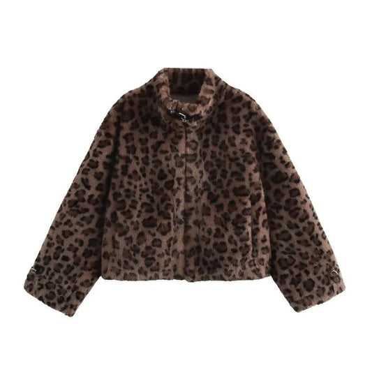 Leopard Print Fur-Trimmed Winter Parka Stylish Warmth