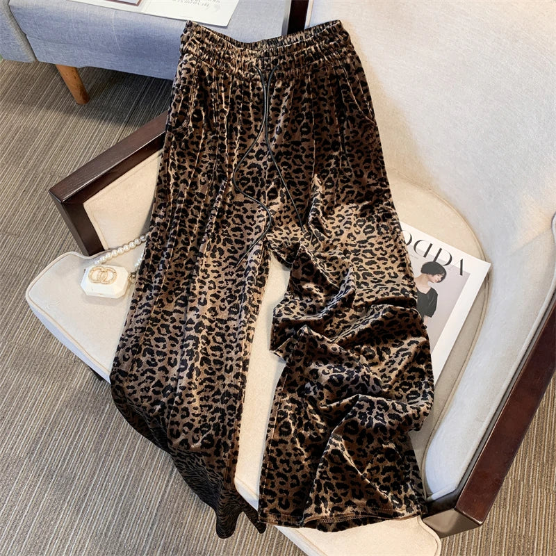 Fierce Elegance Leopard Print Wide-Leg Pants Women’s Y2K Style