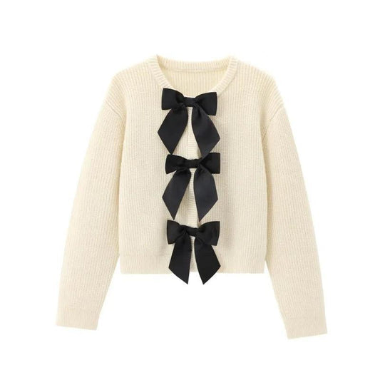 Solid Knit Cardigan with Bow Detail Timeless Comfort