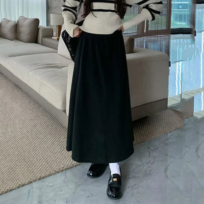 Chic Korean Style Pleated Long Skirt