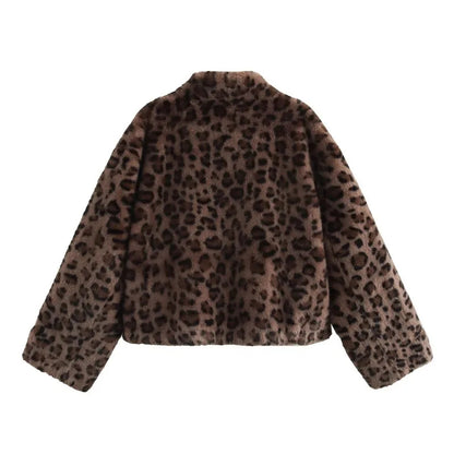 Leopard Print Fur-Trimmed Winter Parka Stylish Warmth