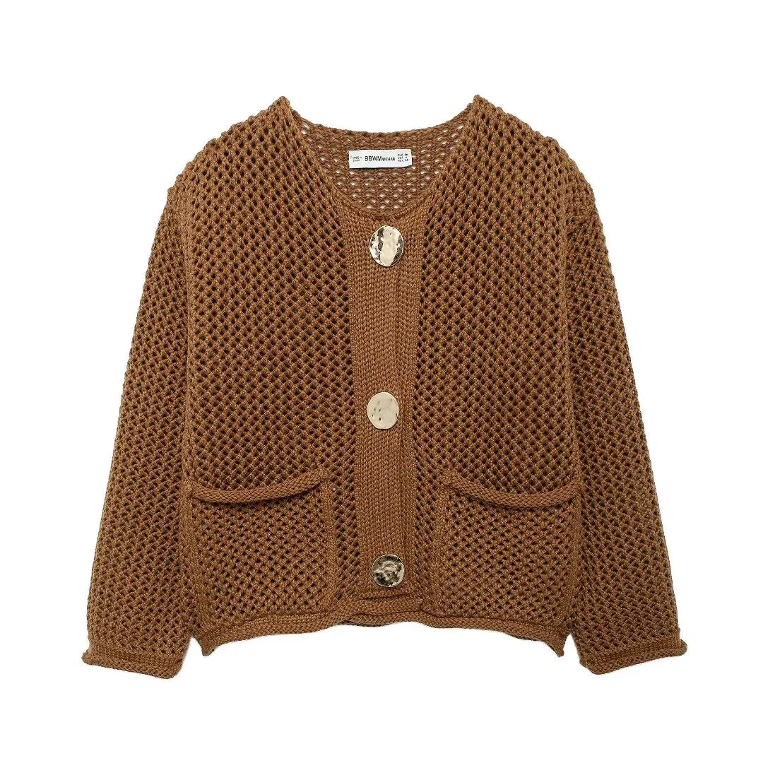 Cozy Knit Button-Up Cardigan Long Sleeve Loose Fit Sweater for Women