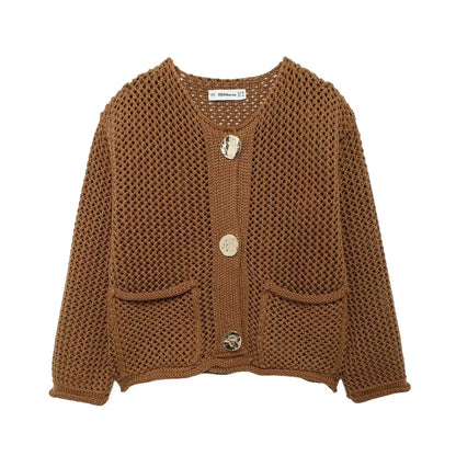 Cozy Knit Button-Up Cardigan Long Sleeve Loose Fit Sweater for Women