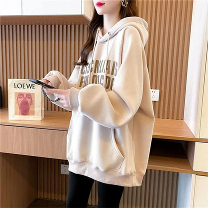 Cozy Printed Oversized Hoodie with Lace-Up Detail for Winter