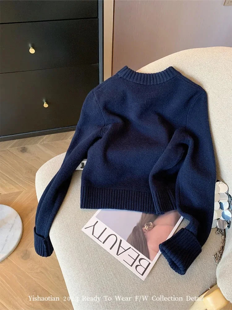 Vintage Embroidered Letter Knit Sweater Trendy Autumn Style