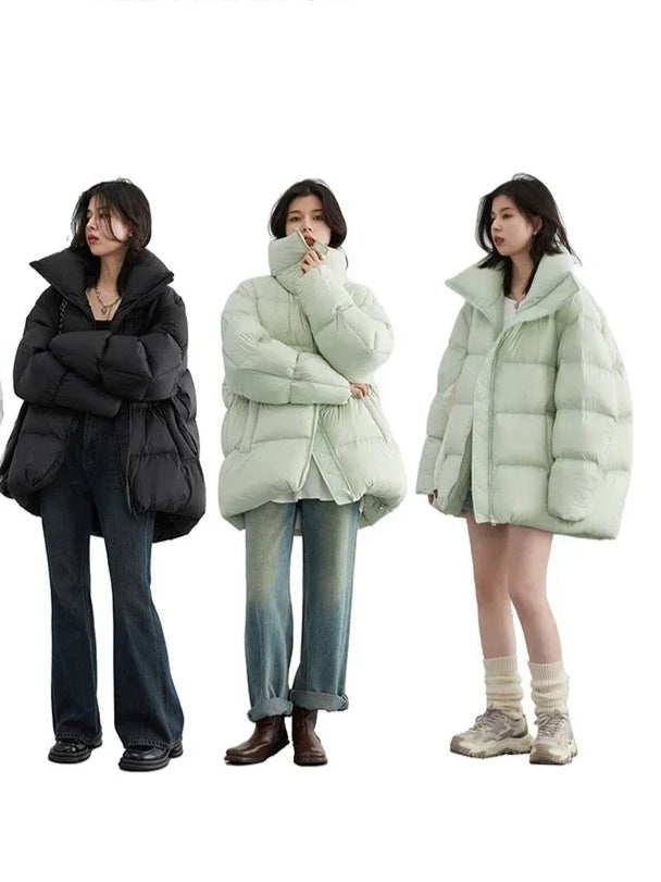 Minimalist Korean Down Coat Stand Collar Winter Warmth