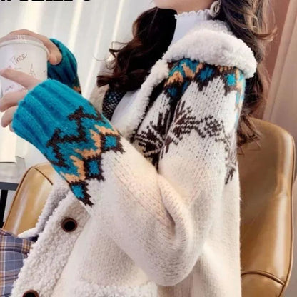 Snowy Nights Cozy Knit Lapel Cardigan for Women