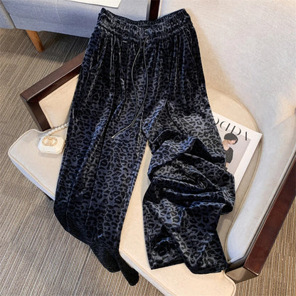 Fierce Elegance Leopard Print Wide-Leg Pants Women’s Y2K Style