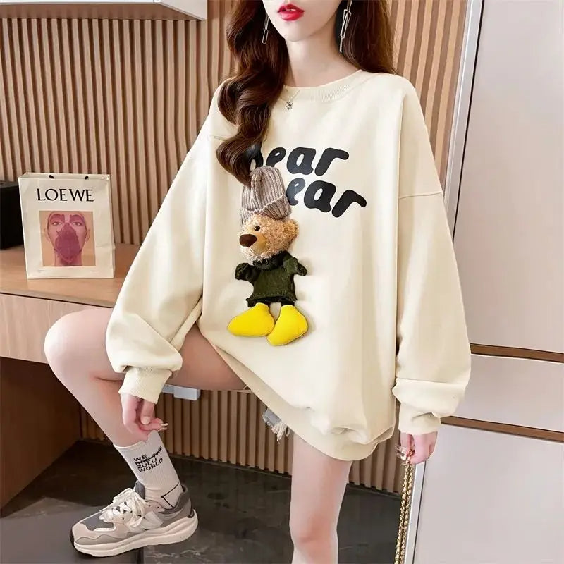 Adorable 3D Bear Oversized Y2K Sweatshirt